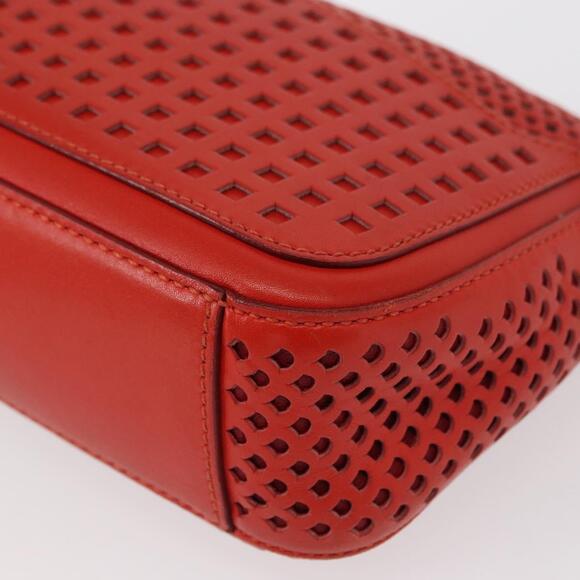Salvatore Ferragamo Gancini Chain Shoulder Bag Leather Red Gold Auth BA8781